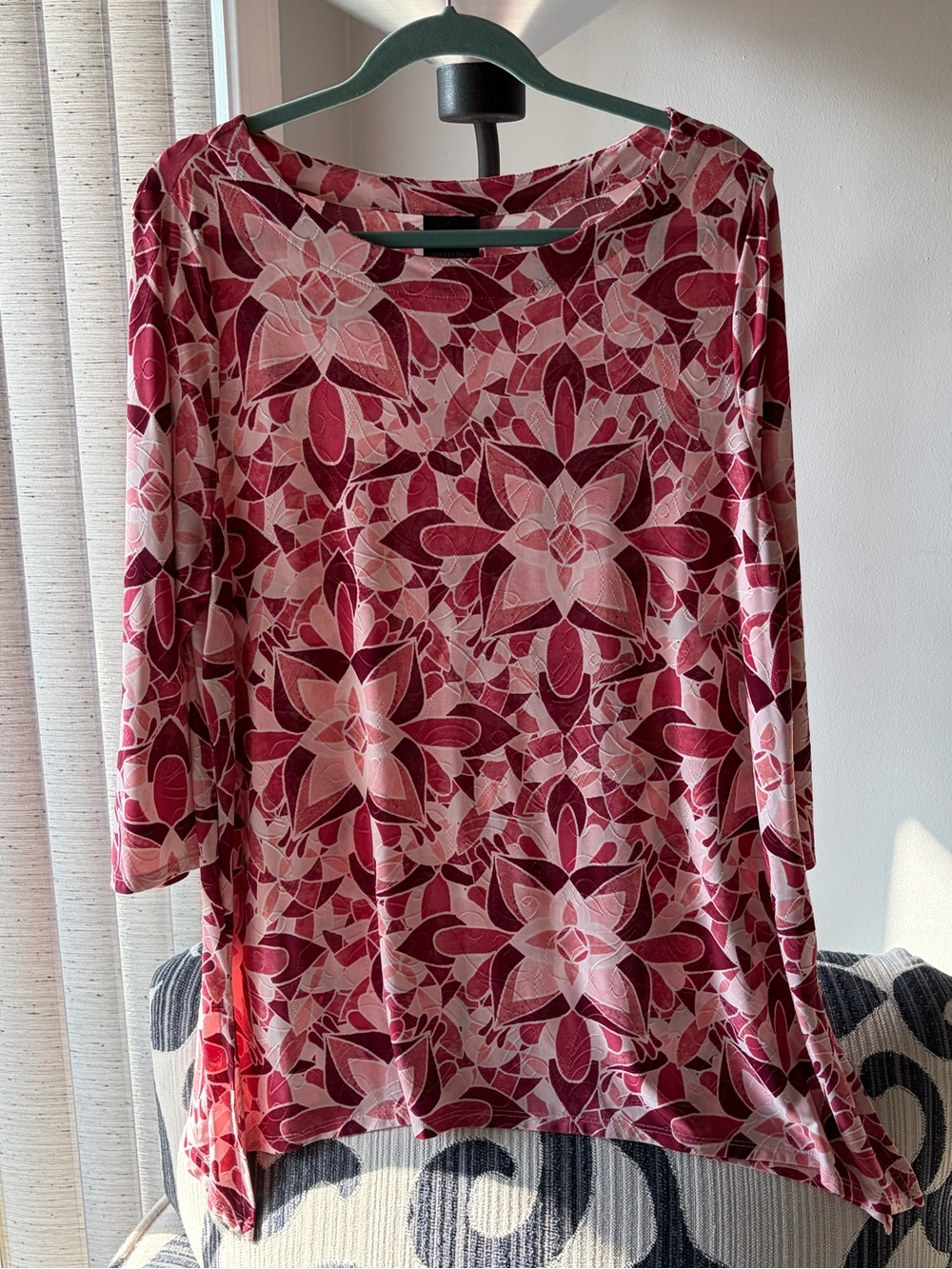 JM Collection Pink and Maroon Floral Long Sleeve Top XL